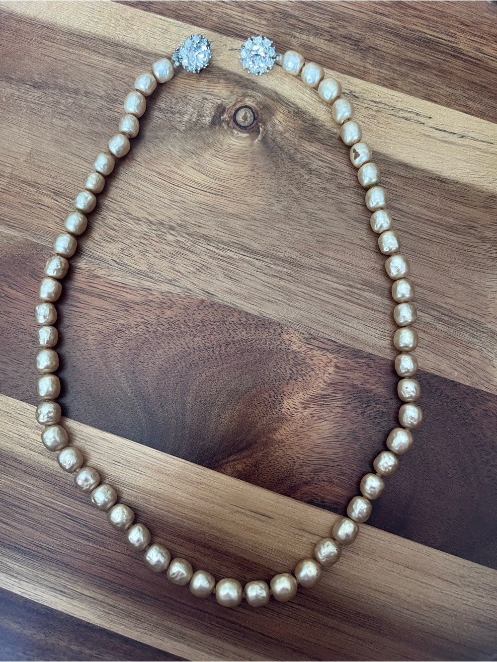 Vintage Judith McCann Shuvon Baroque Glass Pearl Necklace Rhinestone Clasp